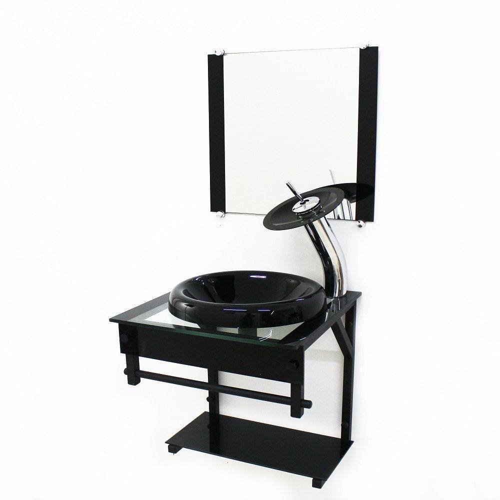 Gabinete De Vidro 45cm Apx Com Cuba Chapeu Preto