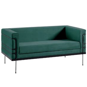 Sofa 2 Lug Base Aço Preto 135 Cm 2064x2 Veludo Verde Dmobiliario Verde
