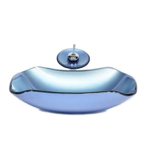 Cuba De Vidro Abaulada 51cm Azul+Valvula+Torneira Cascata