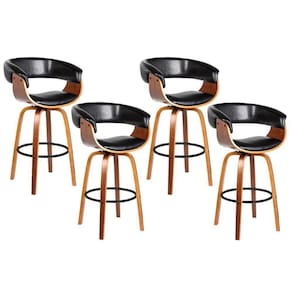Kit 4 Banquetas Giratória Alta Com Encosto Base Madeira Ravi R02 Pu Preto - Mpozenato