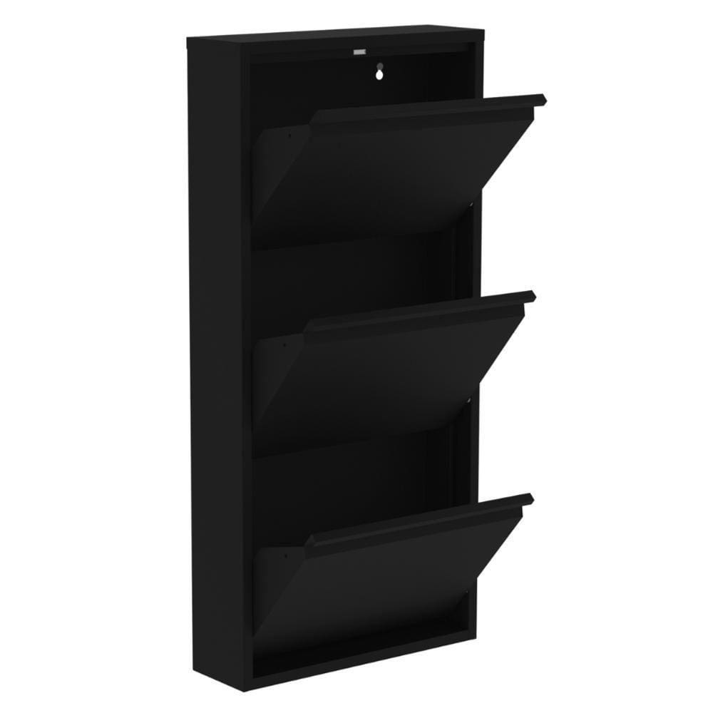 Sapateira De Aço 50 Cm Com 3 Portas Com Abertura Simultânea Na Preta