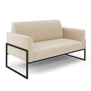 Sofá Namoradeira Base Industrial Alta Preto Marisa Suede D03 - D\`rossi Cor Bege