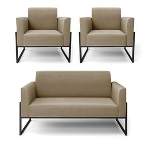 Sofá Namoradeira Com 2 Poltronas Base Industrial Alta Preto Marisa Suede D03 - D\`rossi Cor Marrom Rato