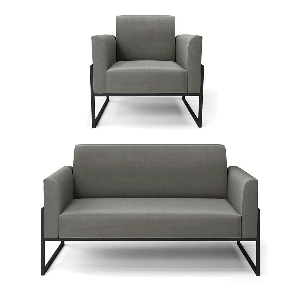 Sofá Namoradeira Com Poltrona Base Industrial Alta Preto Marisa Suede D03 - D\`rossi Cor Grafite