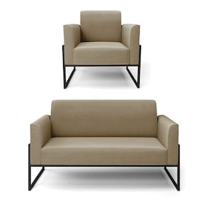 Sofá Namoradeira Com Poltrona Base Industrial Alta Preto Marisa Suede D03 - D\`rossi Cor Marrom Rato