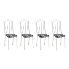 Kit 4 Cadeiras De Cozinha Alasca Estampado Listrado Pés De Ferro Branco - Pallazio