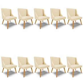Kit 10 Cadeiras Estofadas Para Sala De Jantar Pés Palito Lia Veludo Off White Luxo - Ibiza