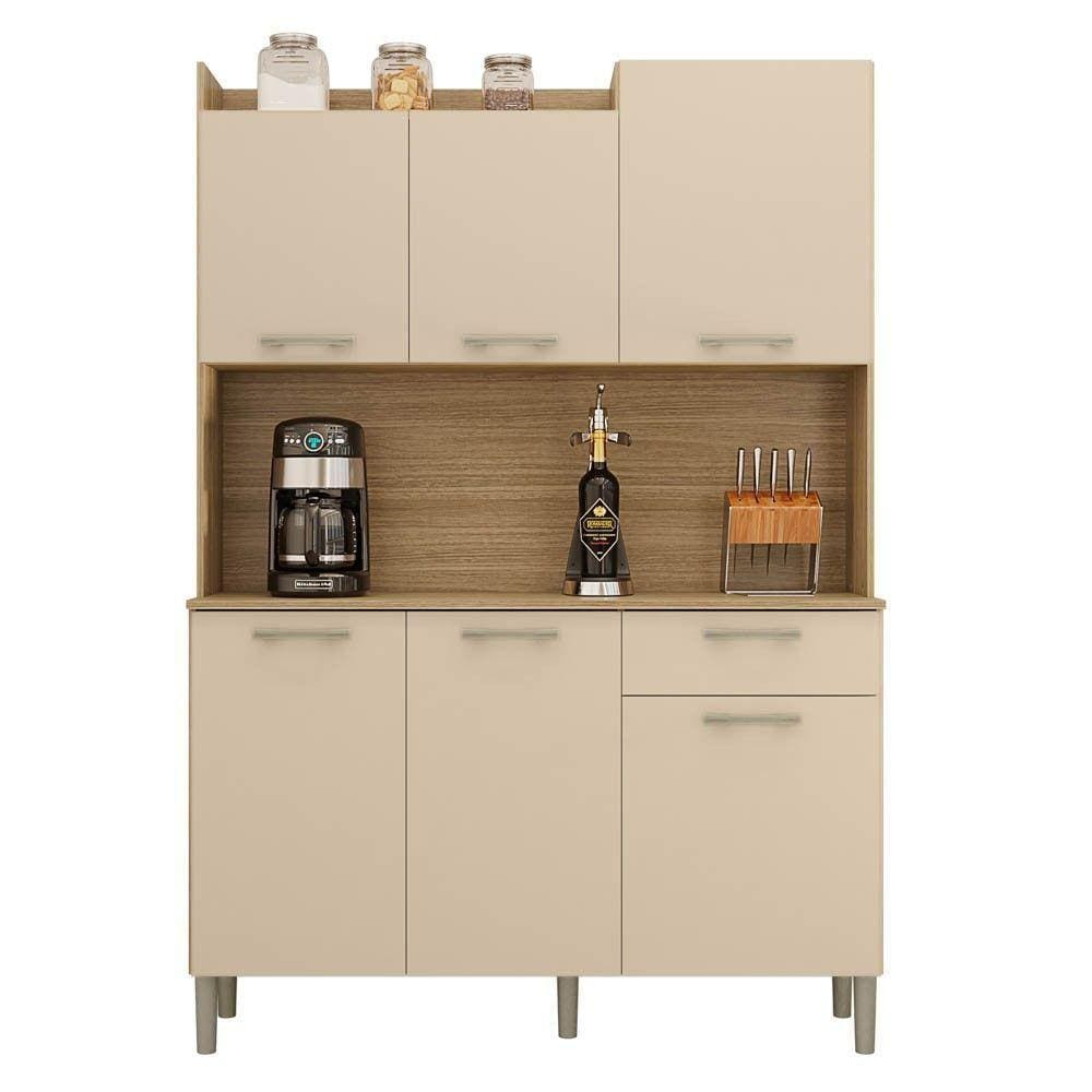 Armário De Cozinha Compacta 121cm Pádua K02 Freijó/vanilla - Mpozenato