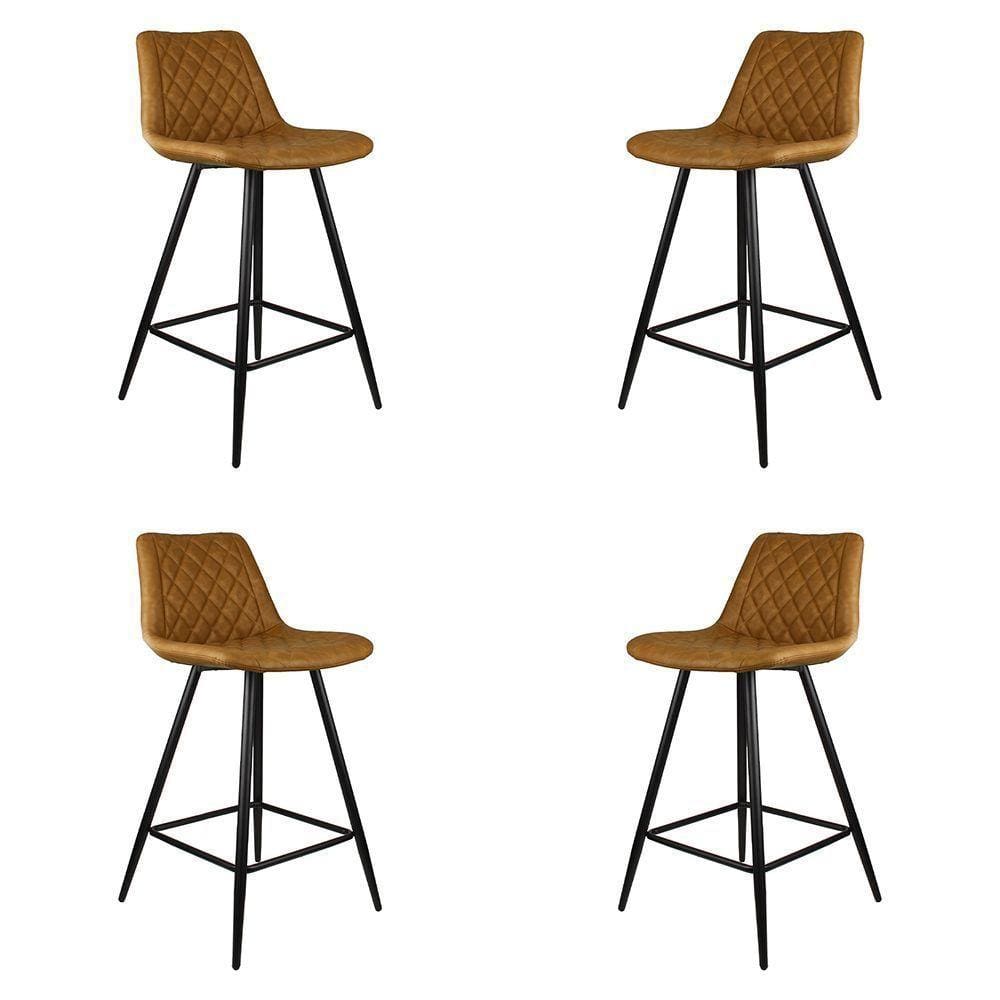 Kit 4 Banquetas Decorativas Magé Pu Matelassê C/apoio Para Os Pés Base Em Aço Marrom G56 - Gran Belo