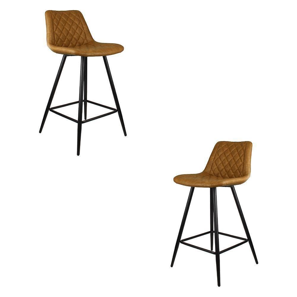 Kit 2 Banquetas Decorativas Magé Pu Matelassê C/apoio Para Os Pés Base Em Aço Marrom G56 - Gran Belo
