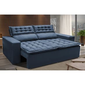 Sofá 3 Lugares Retrátil E Reclinável Cama Inbox Slim 1,80m Velusoft Azul
