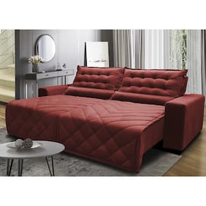 Sofá 2,32m Retrátil E Reclinável Com Molas Cama Inbox Plus Tecido Suede Velusoft Vermelho