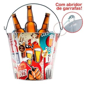 Balde De Gelo Para Cerveja Estampado Em Metal Galvanizado 4,8 Litros