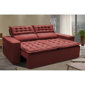 Sofá 3 Lugares Retrátil E Reclinável Cama Inbox Slim 1,80m Velusoft Vermelho