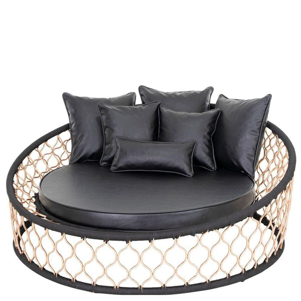 1 Chaise Com 6 Almofadas Em Alumínio Bronze E Corda Náutica