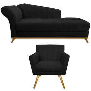 Kit Diva Recamier Vanessa 160cm Lado Direito E 01 Poltrona Laura Suede Cor Preto