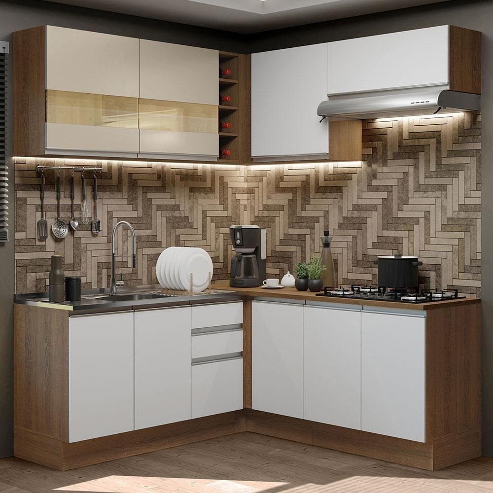 Cozinha 349001 Com Armário E Balcão Rustic/Branco/Crema