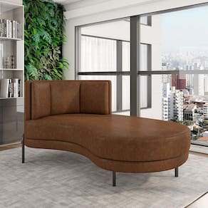 Sofá Chaise Lado Direito Downey Sala De Estar Pu Marrom G15 - Gran Belo