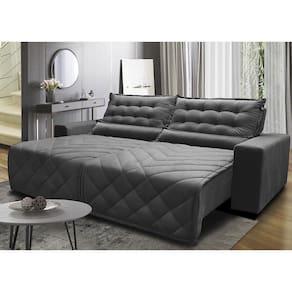 Sofá 2,22m Retrátil E Reclinável Com Molas Cama Inbox Plus Tecido Suede Velusoft Cinza