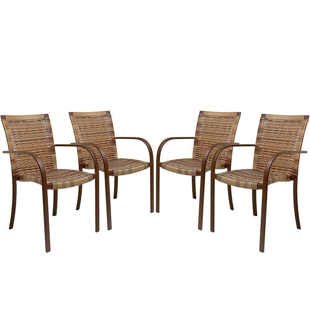 Conjunto De 4 Cadeiras De área Ascoli Cappuccino Alumínio Pintura Eletrostática Marrom