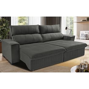 Sofá Retrátil E Reclinável 2,30m Cama Inbox Flórida Com Molas E Bordado 3d Velusoft Cinza