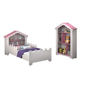 Quarto Princesa C/Cama, Estante,Colchão Branco/rosa