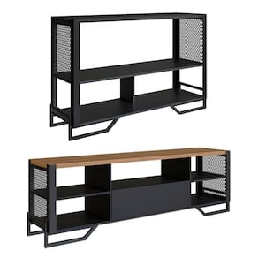 Rack 180 Cm Gaveta Aparador 130 Cm Industrial 17x21 Preto Mell Pp Preto Mell