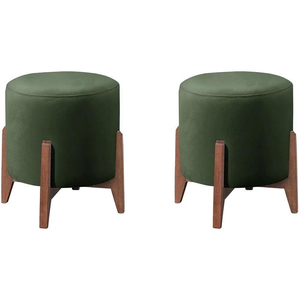 Kit 2 Puff Puf Sala Lhor Veludo Verde Rm Verde