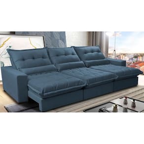 Sofá Retrátil E Reclinável 4,12m Com Molas Ensacadas Cama Inbox Soft Tecido Suede Velusoft Azul