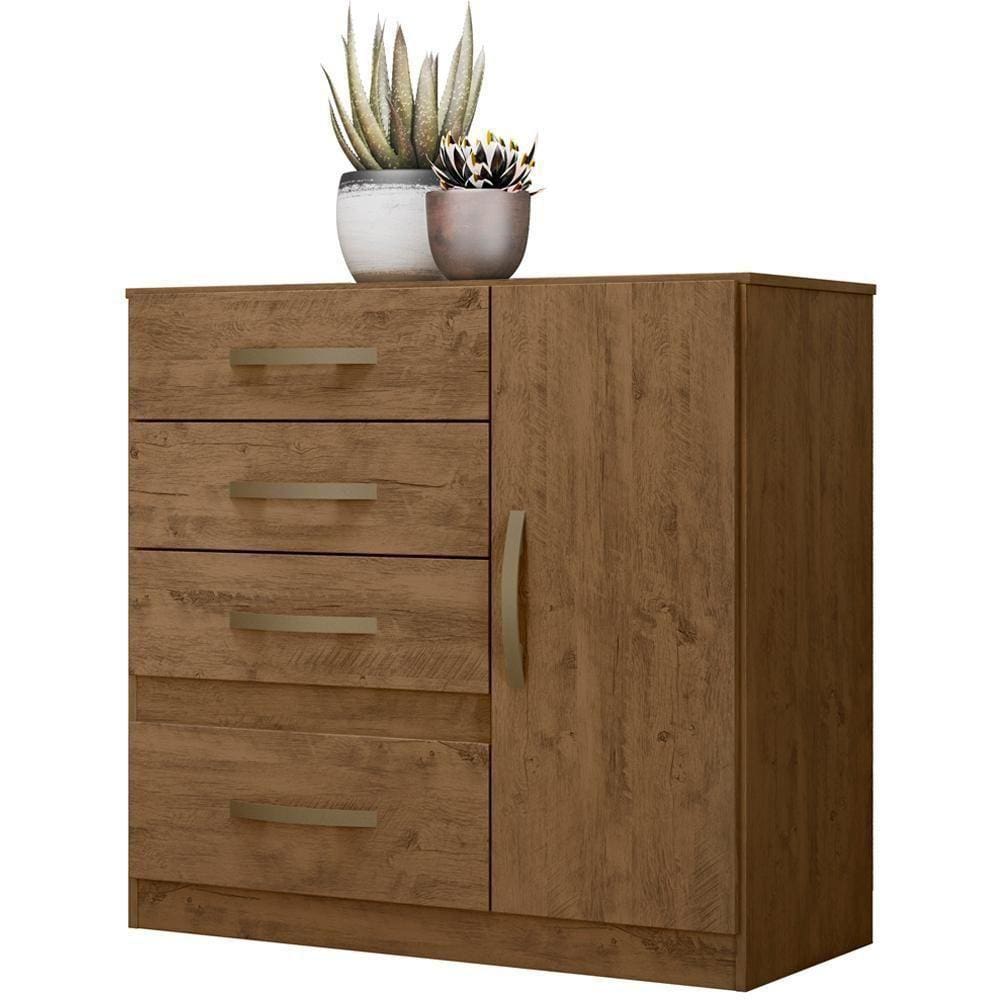Comoda 4 Gavetas E 1 Porta 7073 Castanho Wood Avela Wood Flex Moval Castanho Wood Avela Wood Flex