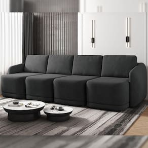 Sofá Cama Modulado Retrátil E Reclinável Varsóvia 316cm Veludo Cinza Chumbo G33 - Gran Belo