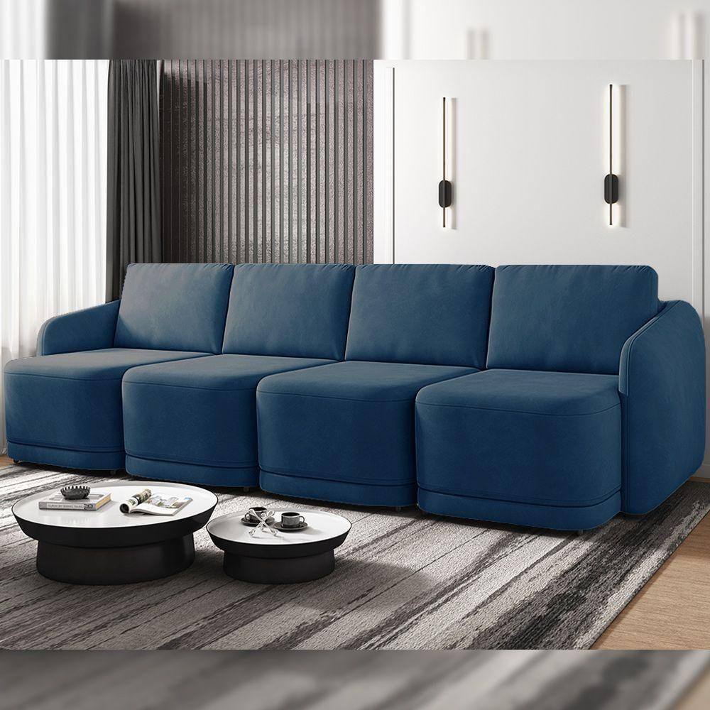 Sofá Cama Modulado Retrátil E Reclinável Varsóvia 436cm Veludo Azul Marinho G33 - Gran Belo