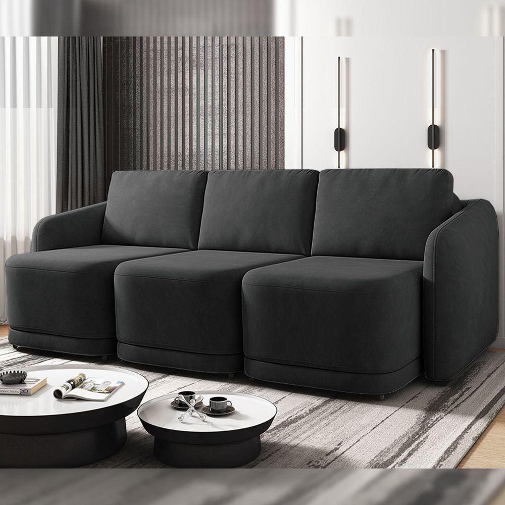 Sofá Cama Modulado Retrátil E Reclinável Varsóvia 336cm Veludo Cinza Chumbo G33 - Gran Belo