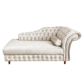 Divã Chesterfield Juliette 160 Cm Pés Chanfrado Suede Bege