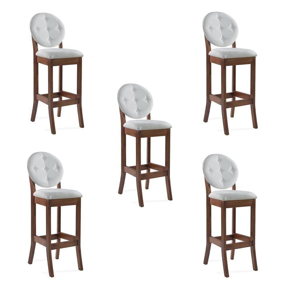 Kit 5 Banquetas Alta Teseu Linho Off White/Imbuia