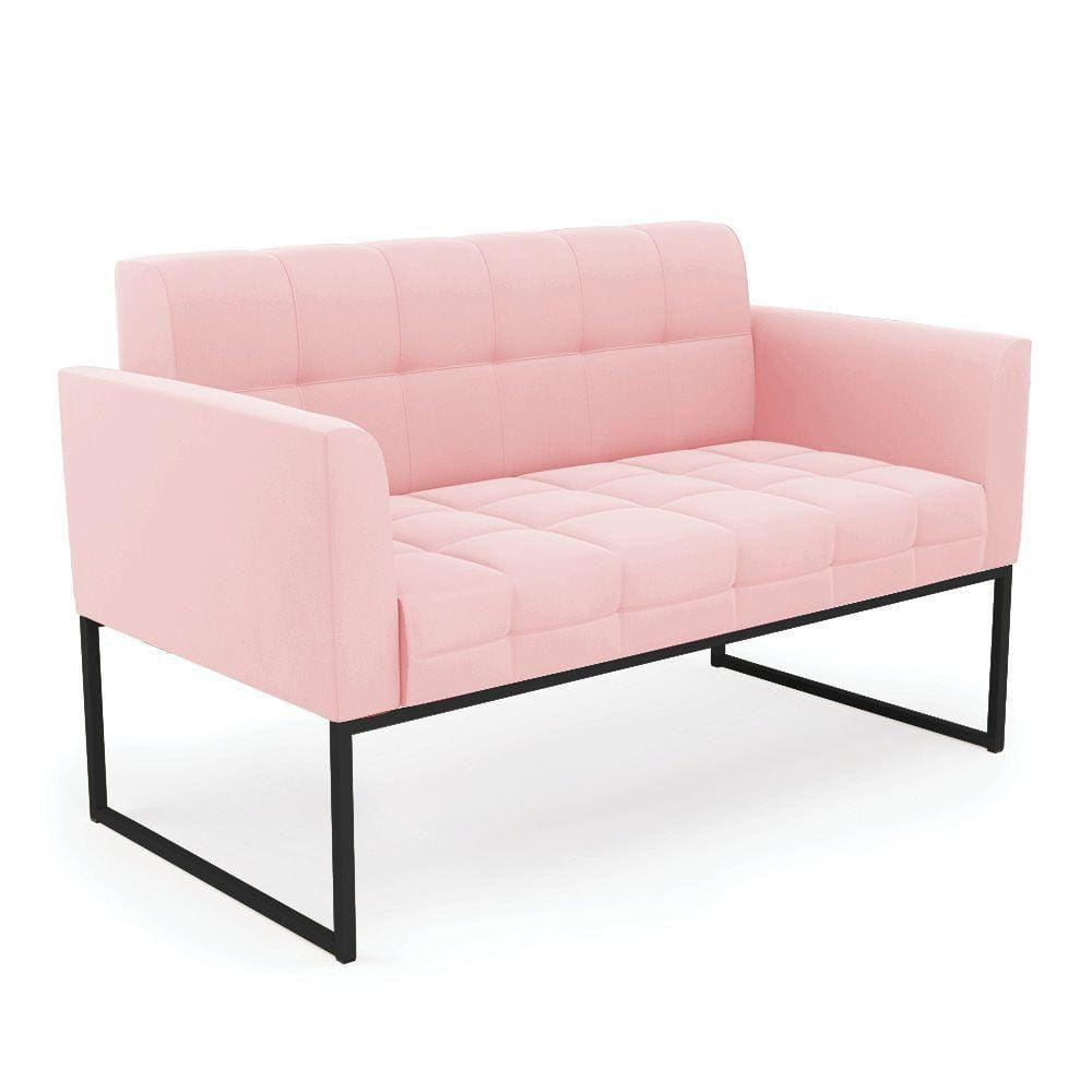 Sofá Namoradeira Elisa Suede Base Metálica Industrial Preto - D`rossi Cor Rosa Bebê