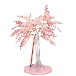 Árvore da Felicidade Grande Pedra Quartzo Rosa Base Resina