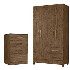Kit Guarda Roupa Solteiro Chile E Cômoda Ms - Castanho Wood Castanho Wood