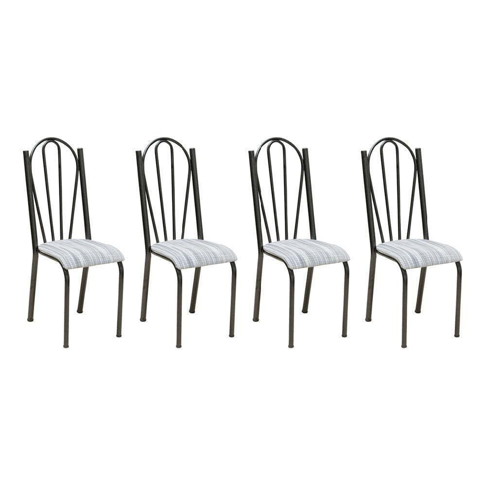 Kit 4 Cadeiras De Cozinha Alasca Estampado Linho Pés De Ferro Cromo Preto - Pallazio