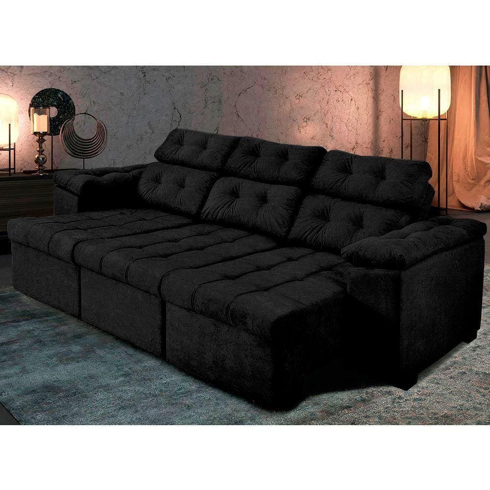 Sofá ítalo 225cm Retrátil Reclinável Preto