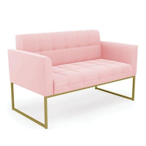 Sofá Namoradeira Elisa Suede Rosa Bebê Base Metálica Industrial Dourada - D`rossi