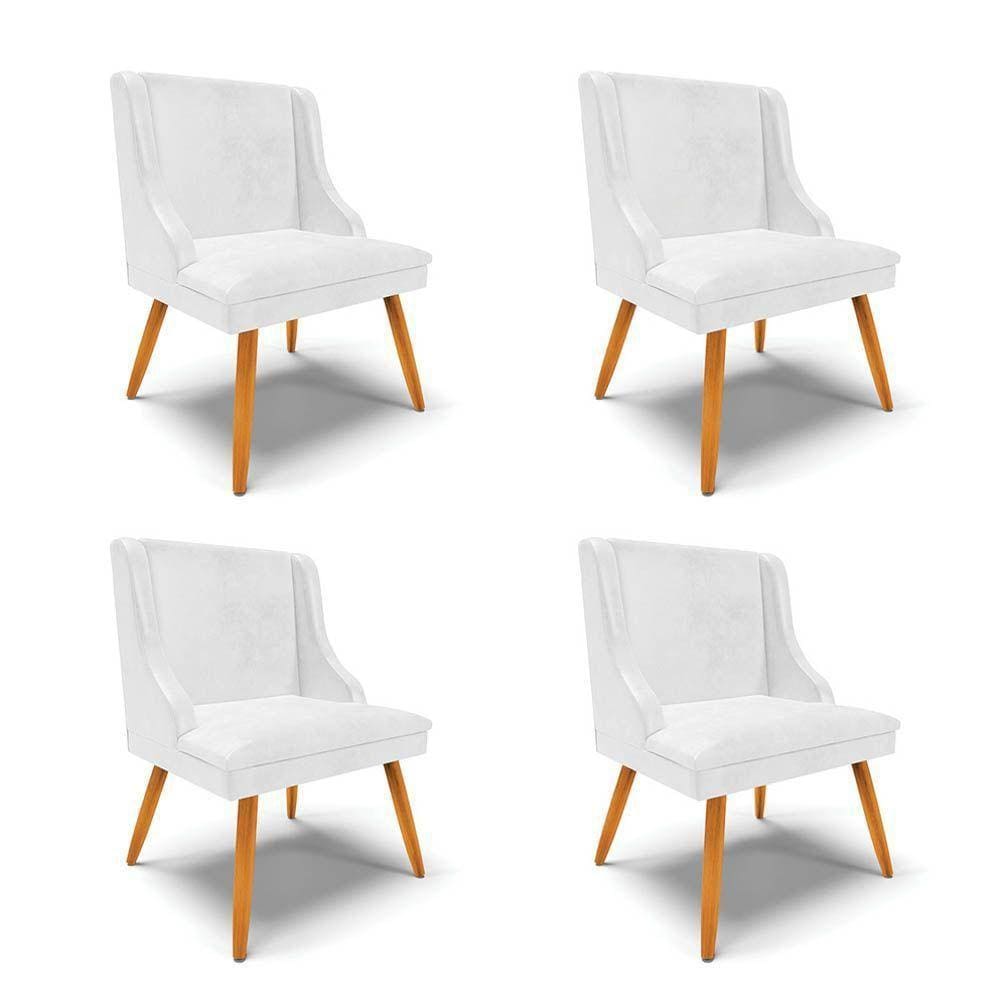 Kit 4 Cadeiras Estofadas Para Sala De Jantar Pés Palito Lia Sintético Premium Branco - Ibiza
