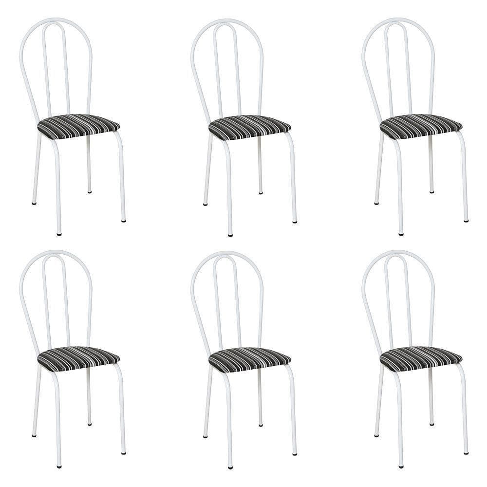 Kit 6 Cadeiras De Cozinha Texas Estampado Listrado Pés De Ferro Branco - Pallazio