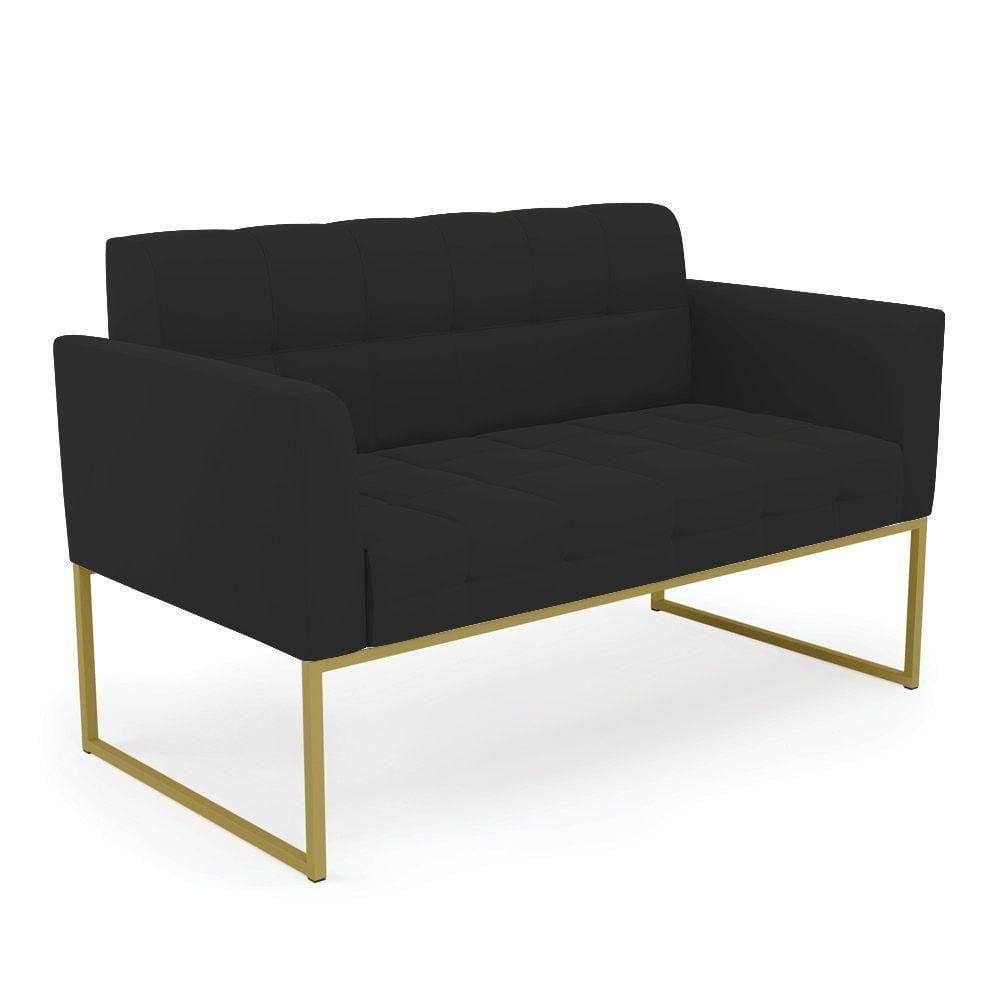 Sofá Namoradeira Elisa Veludo Base Metálica Industrial Dourado - D`rossi Cor Preto