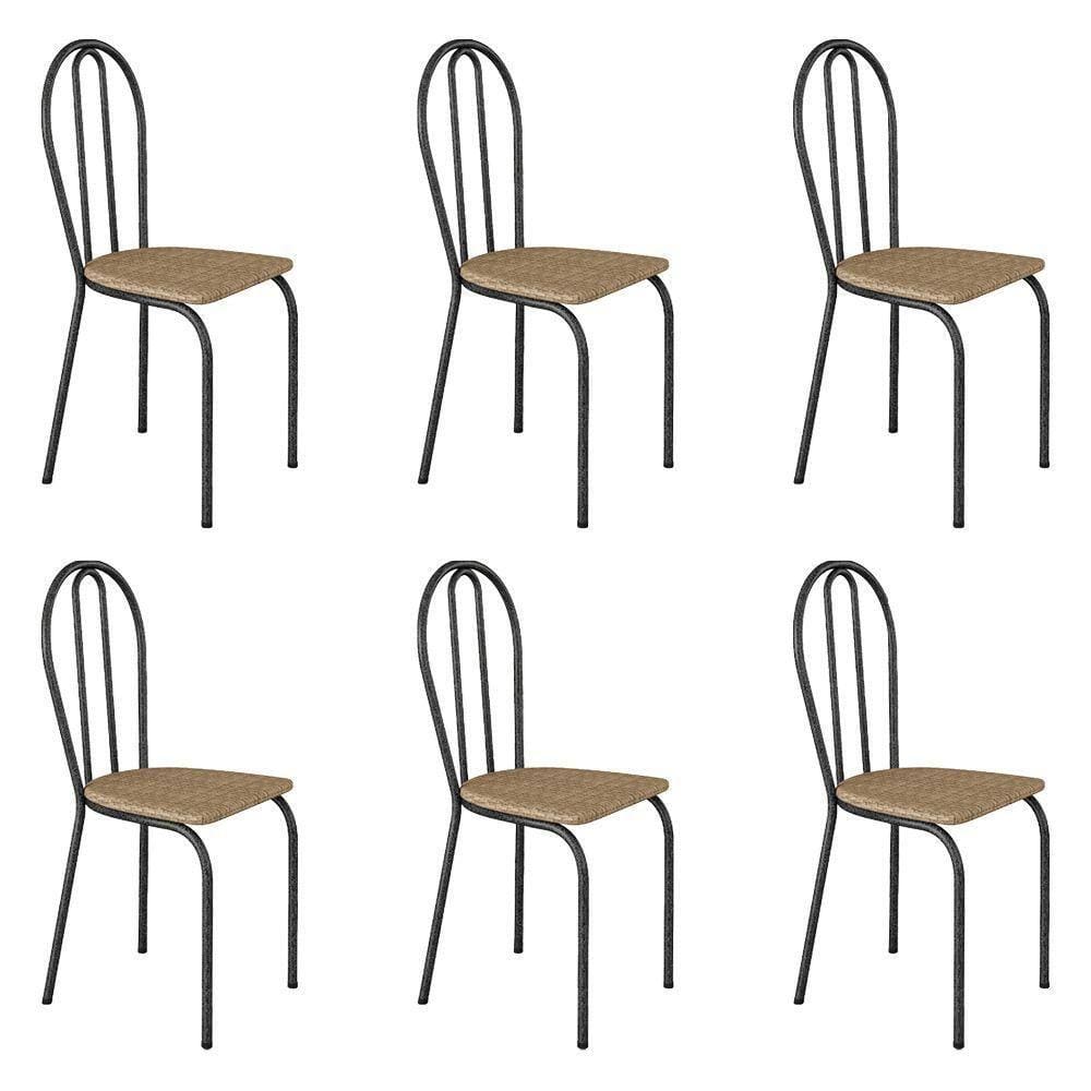 Kit 6 Cadeiras De Cozinha Texas Estampado Rattan Pés De Ferro Cromo Preto - Pallazio