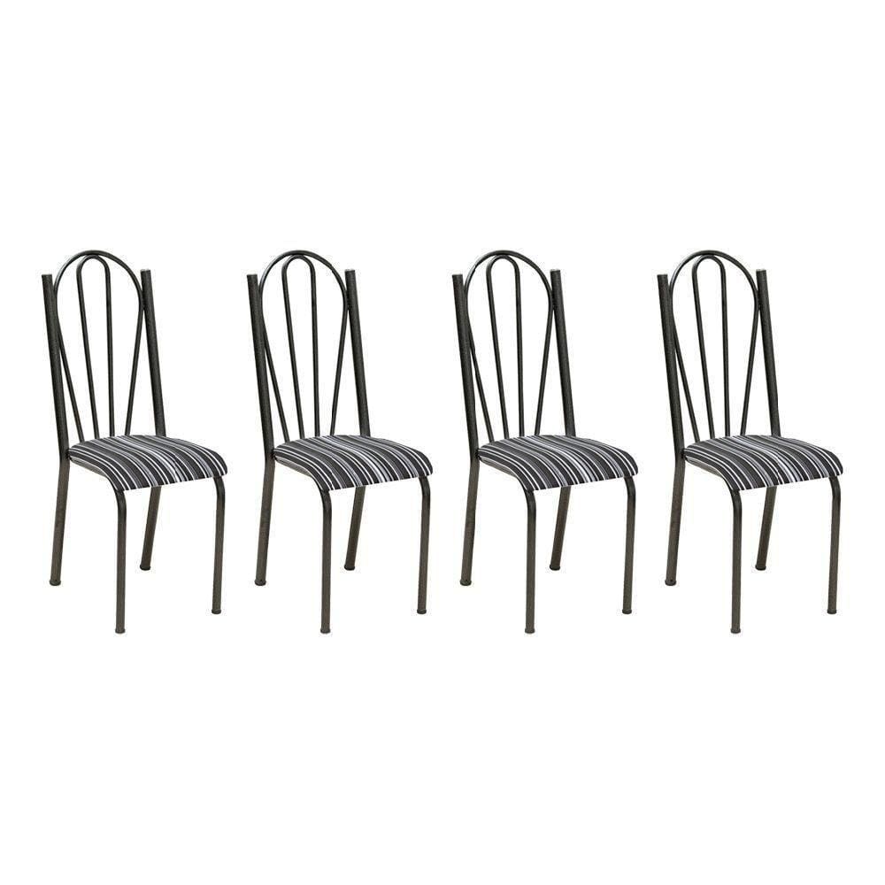 Kit 4 Cadeiras De Cozinha Alasca Estampado Preto Listrado Pés De Ferro Cromo Preto - Pallazio