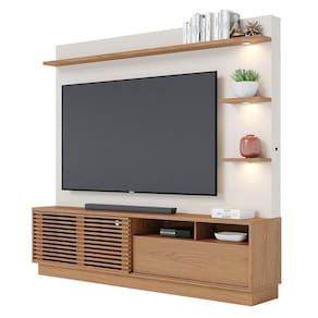 Estante Home Theater Para Tv 70 Pol. Com Led 200Cm Amiche C05 Freijó/Off White Matte - Mpozenato