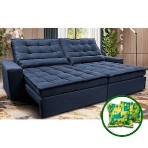 Sofá Retrátil E Reclinável 3,12m Molas Ensacadas Cama Inbox Catar Velusoft Azul