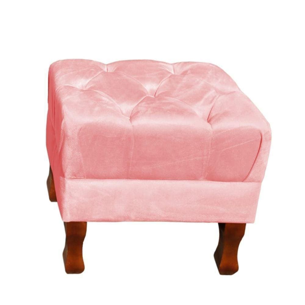 Puff Decorativo Retrô Luis Xv Quadrado Em Capitonê Suede