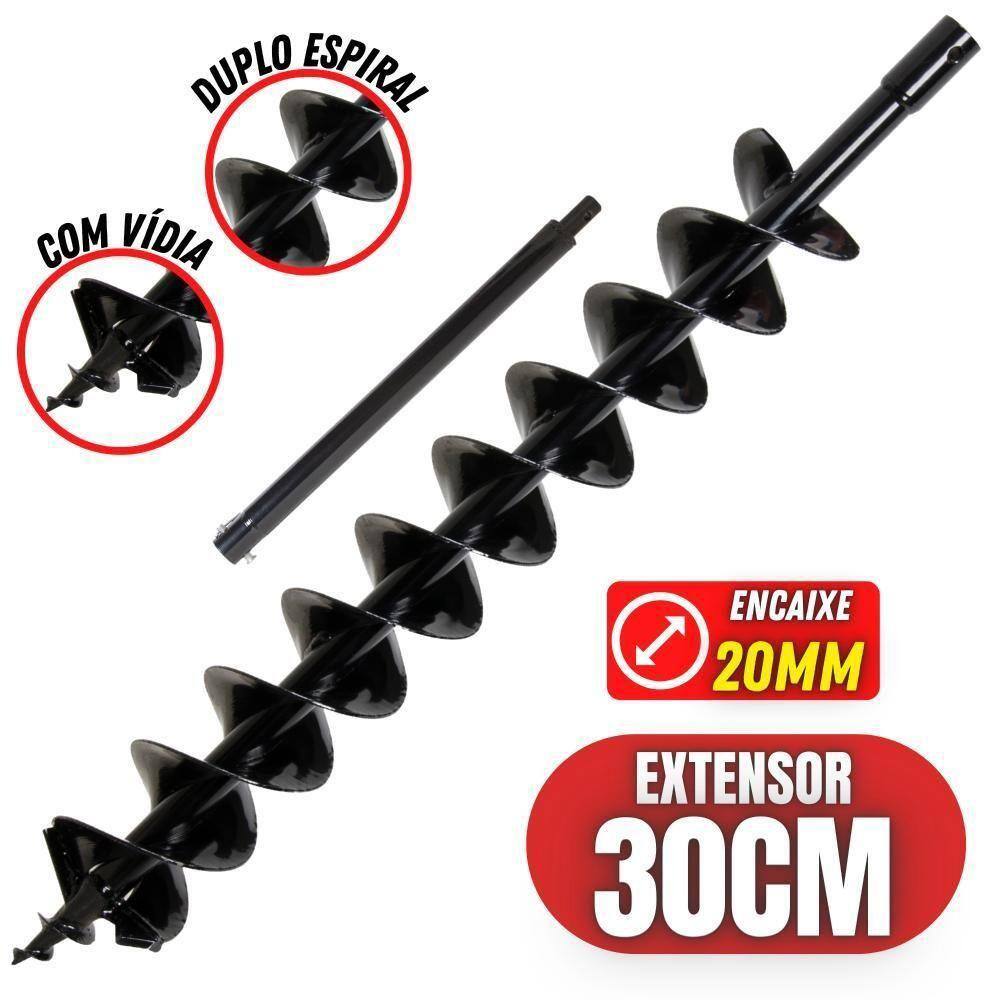 Broca Com Espiral Duplo E Vídia 80x10cm + Alongador De 30cm